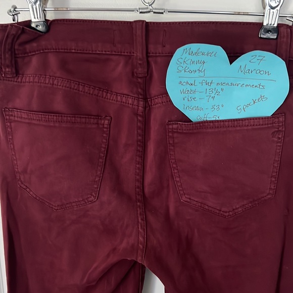 MADEWELL SKINNY SKINNY - SIZE 27- MAROON JEANS -VGUC - Picture 6 of 8